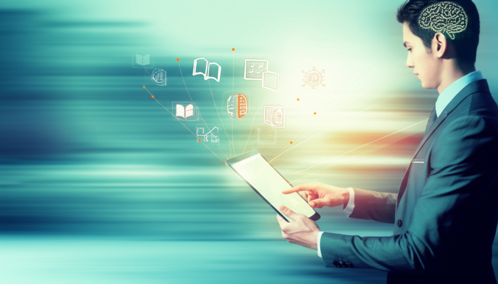 Guia Metaleitura 1 Ilustração de leitura dinâmica com rastreamento ocular e neurociência ao fundo, representando o Guia Metaleitura.