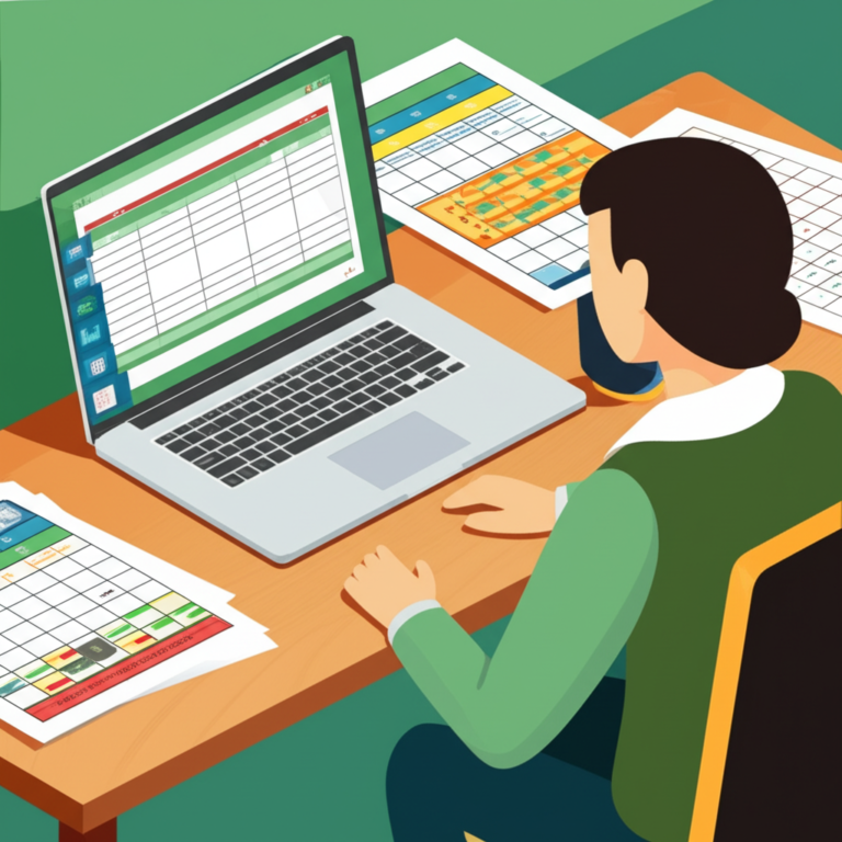 Ilustração de professor(a) usando planejamento editável da BNCC 2026 em laptop, com documentos, calendário e ícones de Word/Excel.