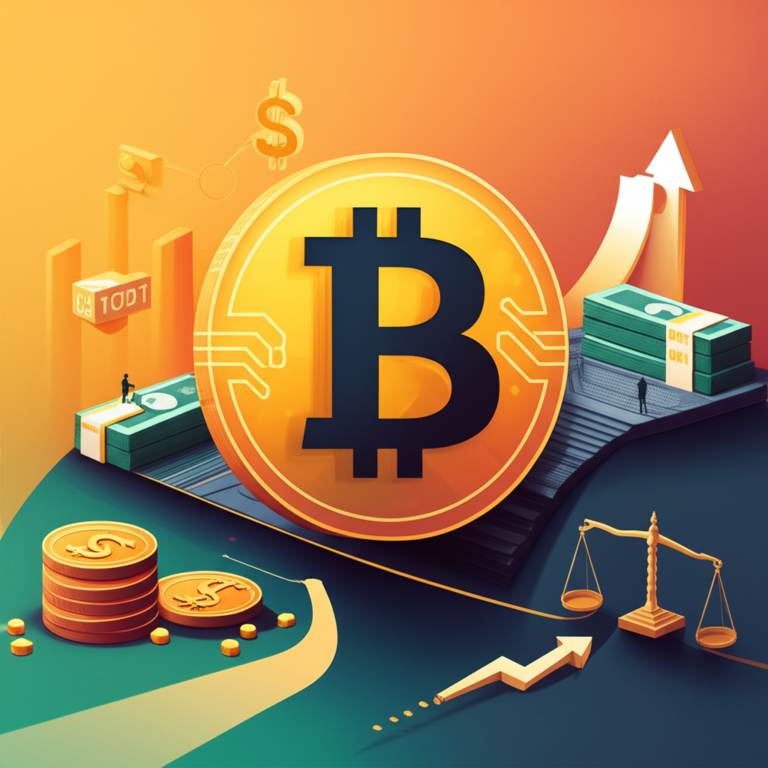 Imagem conceitual de um Bitcoin servindo como colateral para um empréstimo, gerando liquidez em dólares, reais ou USDT, simbolizando uma transição financeira estratégica com riscos gerenciáveis.