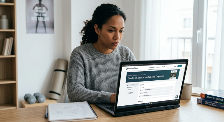 Estudante acessando a plataforma oficial do Curso Superior Bacharelado em Educação Física EAD do Instituto Óliver, destacando o ambiente de estudo online seguro e confiável.