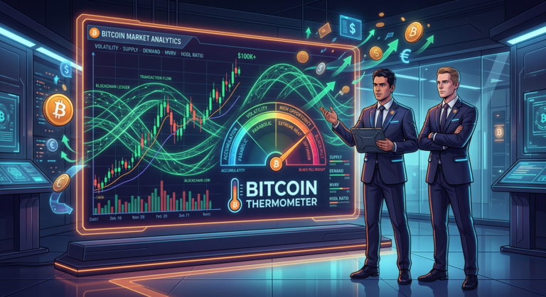 Ilustração de Renato Amoedo e Alan Schramm apresentando o Treinamento Bitcoin Black Pill, com gráficos de Bitcoin e elementos de análise de mercado.