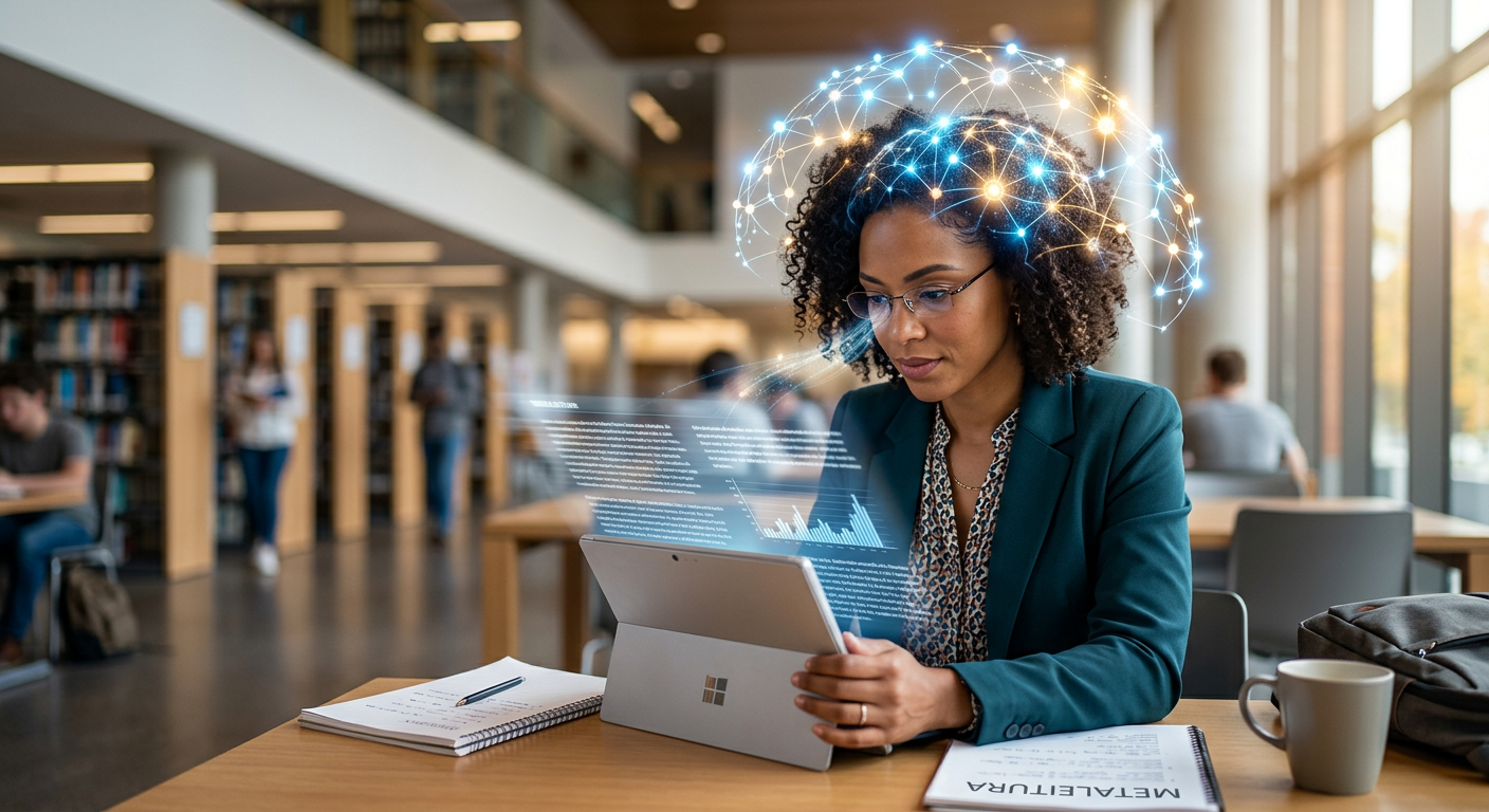 Pessoa lendo rapidamente com foco intenso e elementos visuais de atividade cerebral e velocidade. Curso Metaleitura (LDE) de Renato Alves para leitura dinâmica e retenção.