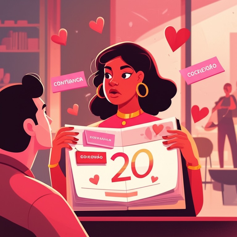 Ilustração de mulher confiante com calendário na página 20, simbolizando o método "Ele vai te assumir em 20 dias"