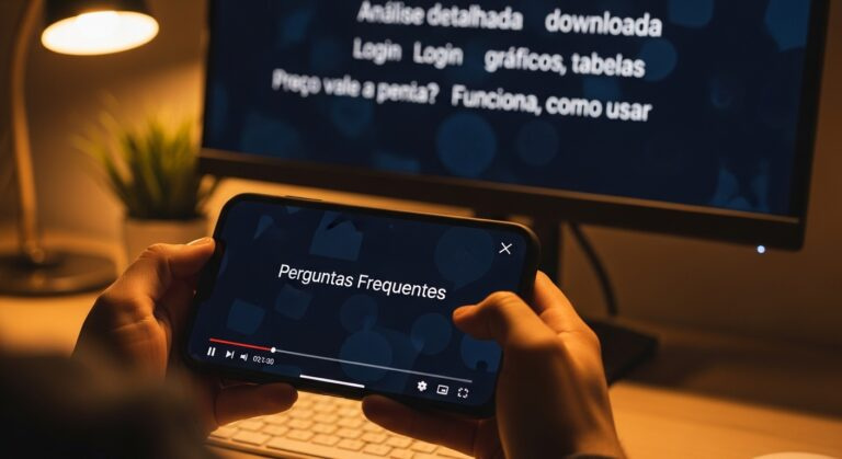 Mikaele Gomes Silva, criadora do Método Mulher Milionária, segurando um celular em ambiente de home office com ícones de marketing digital ao fundo.