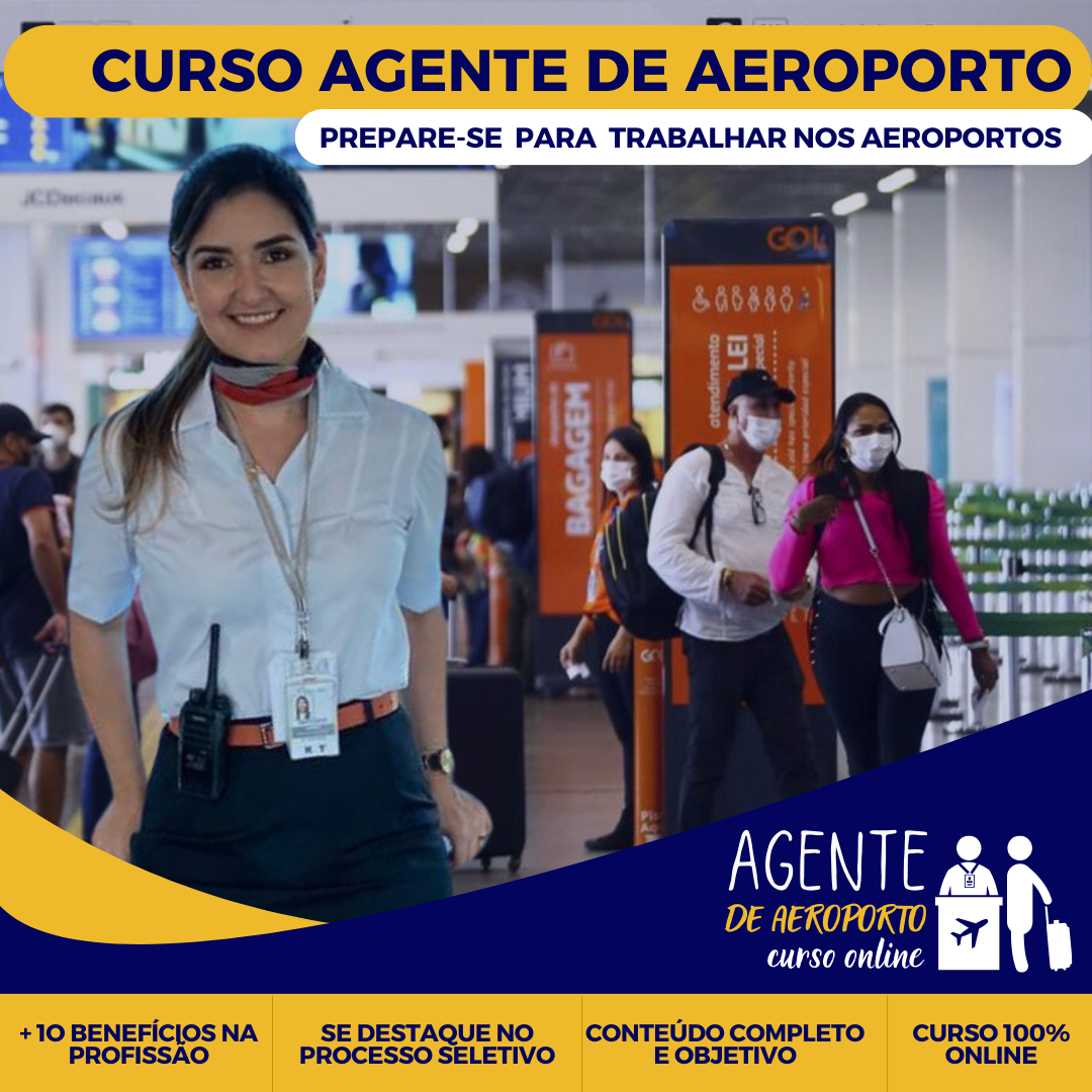 Jovens agentes de aeroporto em uniforme consultando vagas e currículo em tablet, representando curso online de agente de aeroporto.