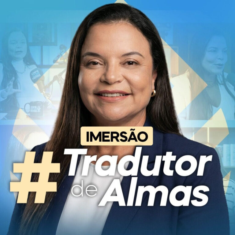 Dra. Andréa Vermont segurando o ebook ‘Tradutor de Almas’, com elementos visuais que simbolizam a liberação de traumas profundos.