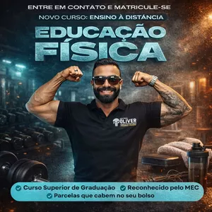 Mateus Oliver estudando no Instituto Óliver, com ícones de Educação Física, CREF e polícia ao redor.