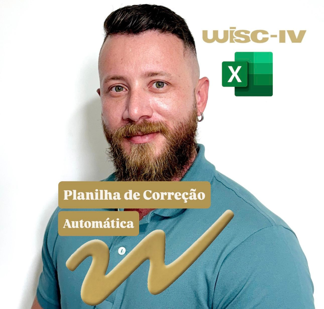 Planilha Excel de correção automática do teste WISC‑IV com abas por faixa etária, exibindo conversão de pontuações brutas em escores padronizados em 1 minuto.